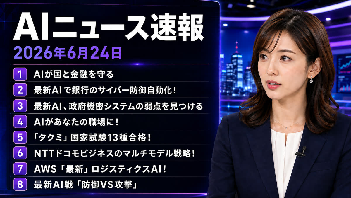 2026年06月24日のAIニュース — メガバンク3行が最新AIをサイバー防御に導入、片山金融相が発表