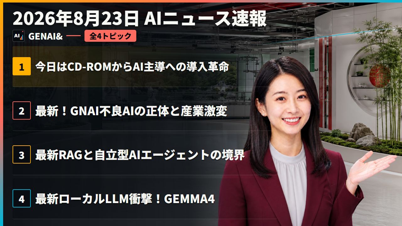 2026年08月23日のAIニュース — AIがもたらす業界の地殻変動、自律型エージェントと国産AIの台頭