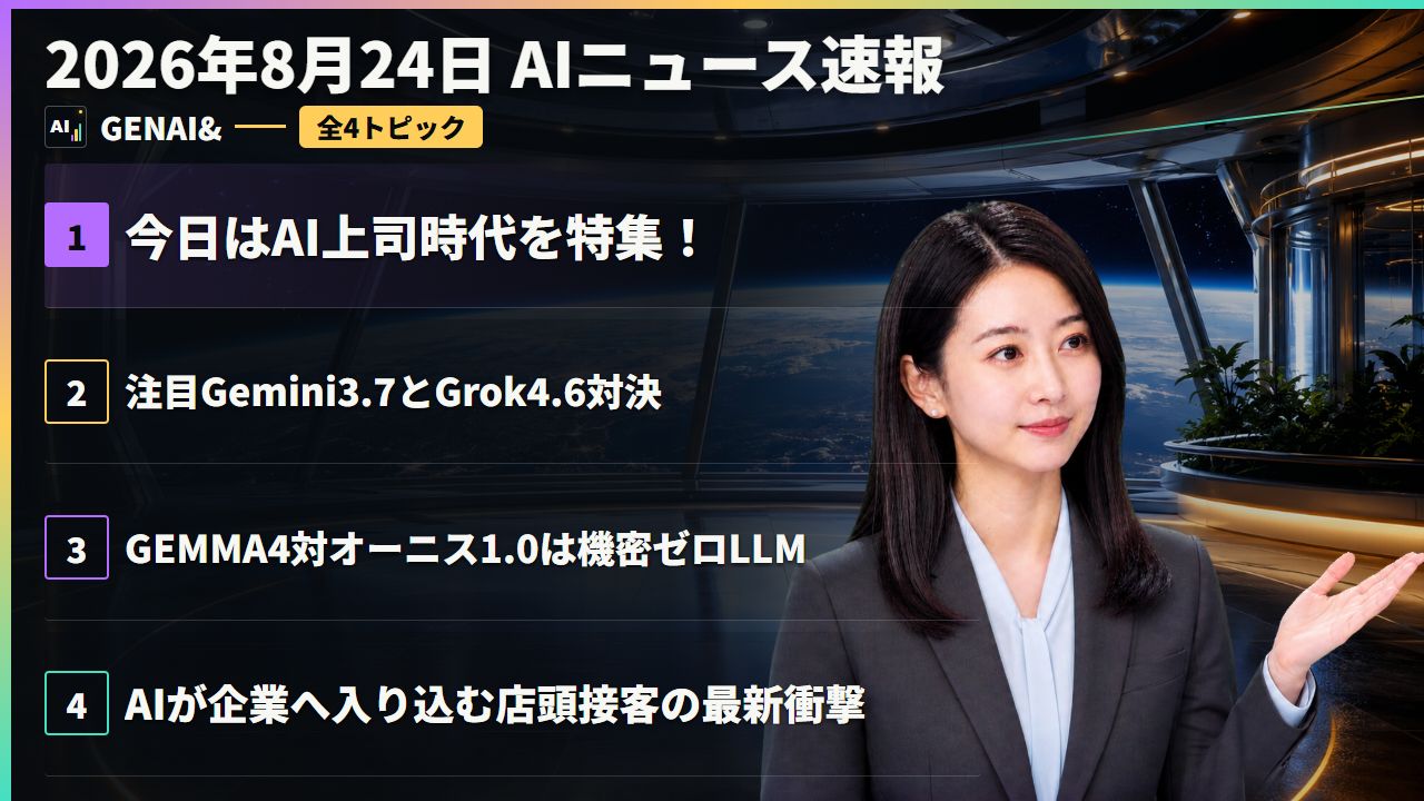 2026年08月24日のAIニュース — AIがもたらす業界の地殻変動、自律型エージェントと国産AIの台頭
